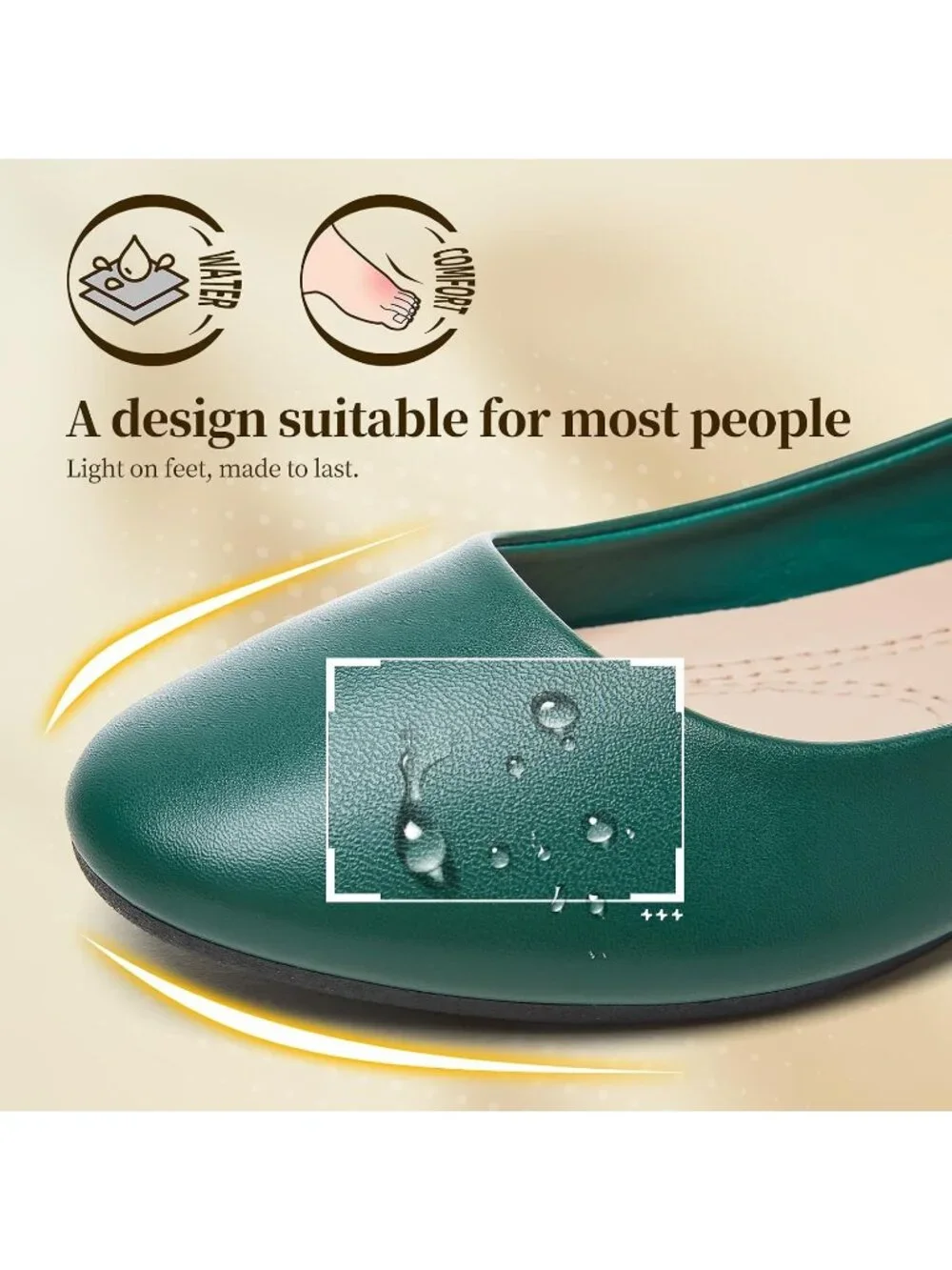 Women's Dark Green PU Leather Comfortable Ballet Flats Slip on Round Toe Shoes